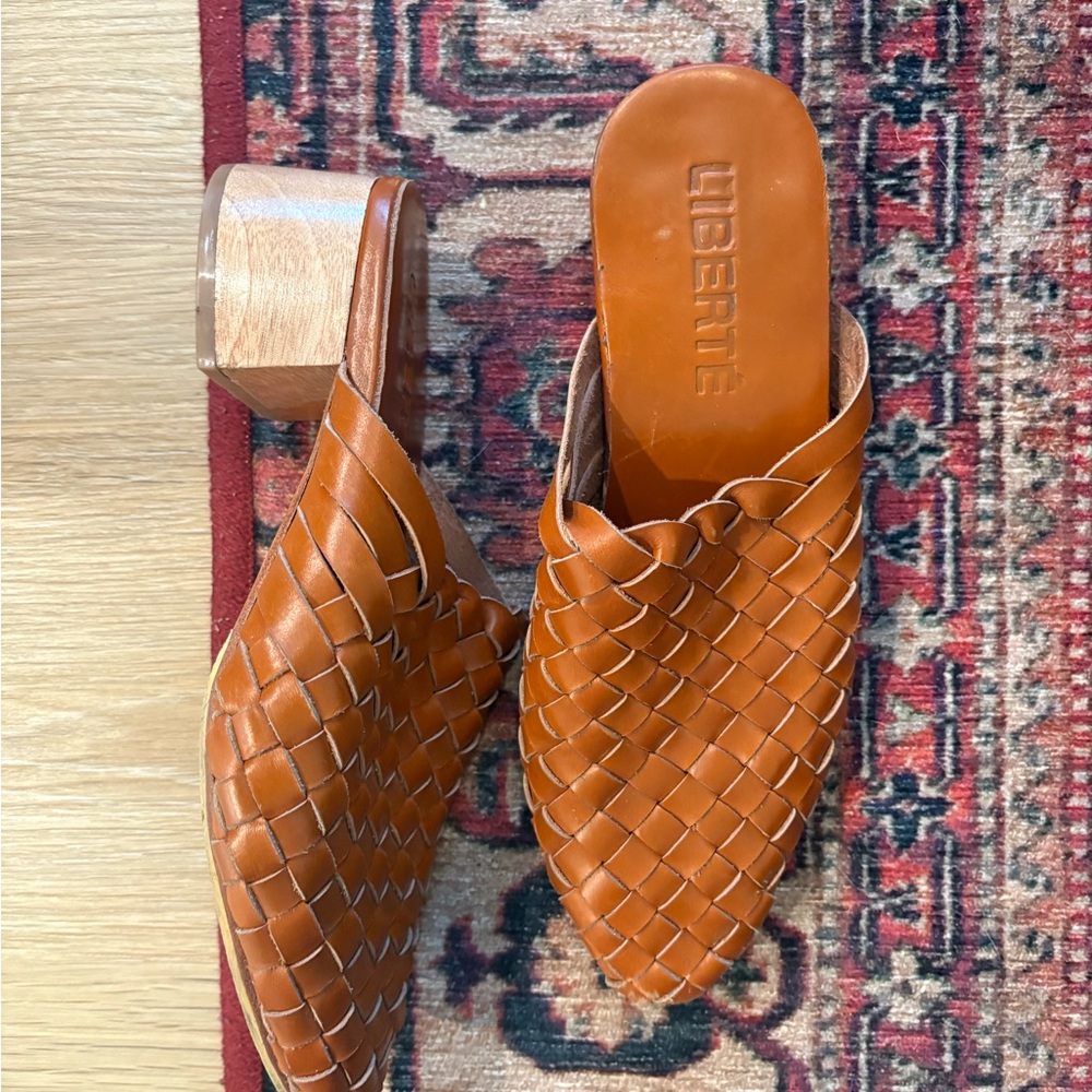 Liberte Brown Leather Woven Mules - size 7.5
